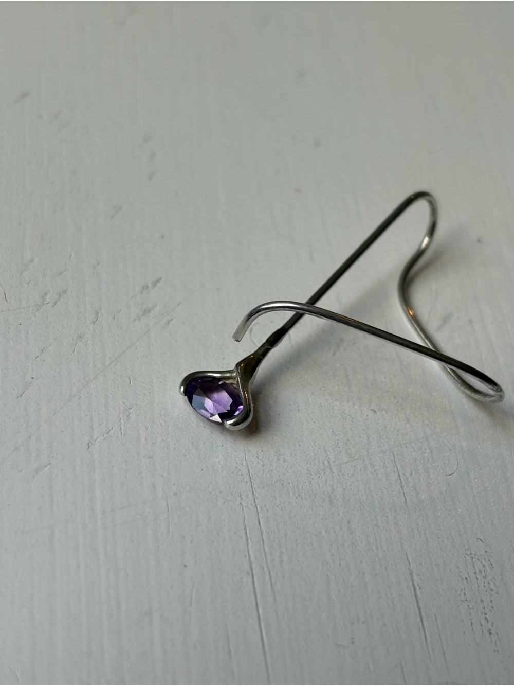 Sterling Silver Drop Earring with Purple Amethyst Crystal